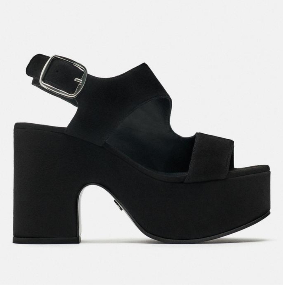 ZARA Asymmetrical Platform Sandals Suede Block Heel Statement Size 10